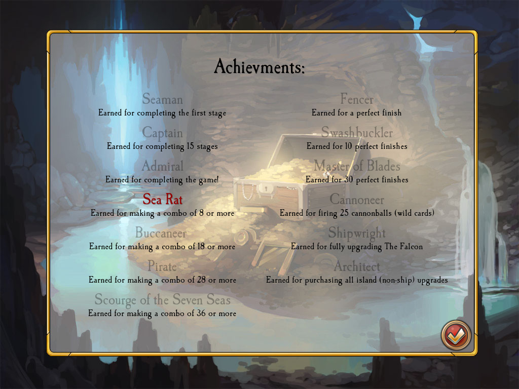 Seven Seas Solitaire (Windows) screenshot: The list of achievements