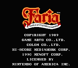 Faria: A World of Mystery & Danger! (NES) screenshot: Title Screen