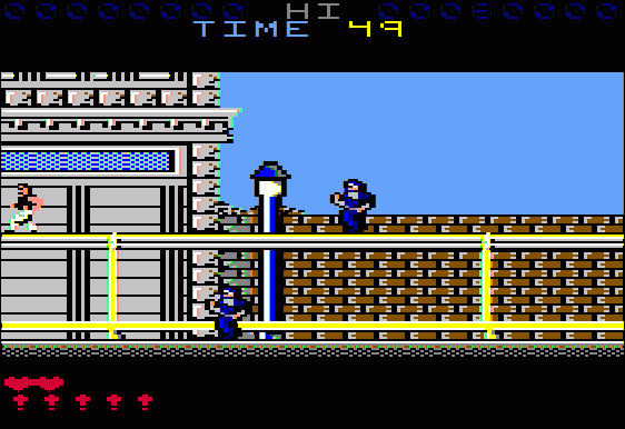 Bad Dudes (Apple II) screenshot: Attacked by ninjas