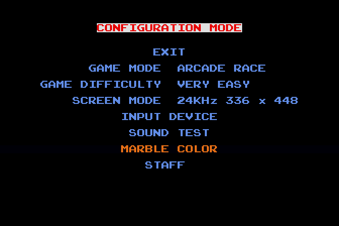 Marble Madness (Sharp X68000) screenshot: Configuration mode