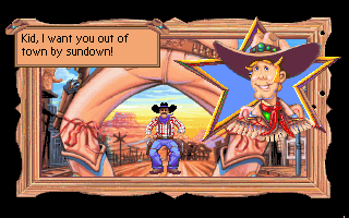 Freddy Pharkas: Frontier Pharmacist (DOS) screenshot: Western-style showdown late in the game