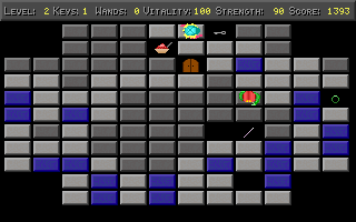 Freakin' Funky Fuzzballs (DOS) screenshot: When a wand appears in the screen your enemy (red-head) immediately rushes into it :(