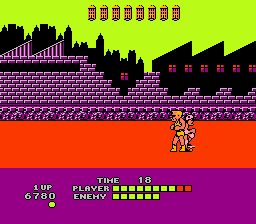 Bad Street Brawler (NES) screenshot: Tricky skateboard enemy