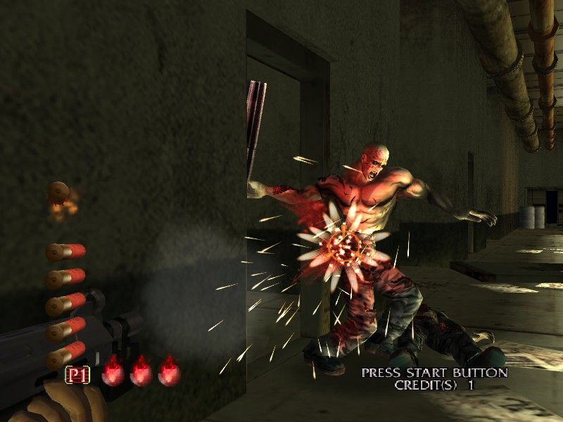 The House of the Dead III (Windows) screenshot: Do you wonder what his weapon is?