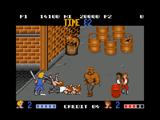 Double Dragon (Amiga) screenshot: And this one goes over the fence. Ball!