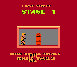 Bad Street Brawler (NES) screenshot: Starting a stage