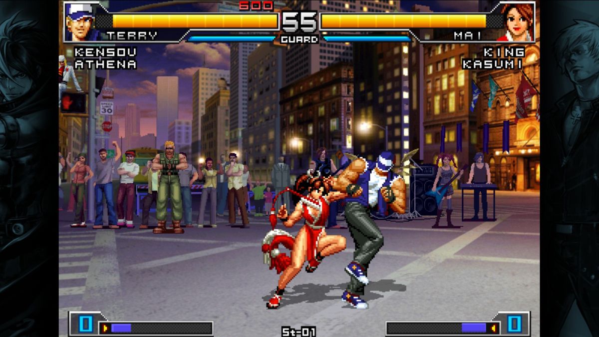 The King of Fighters 2002: Unlimited Match (Windows) screenshot: Terry battling Mai in one player mode