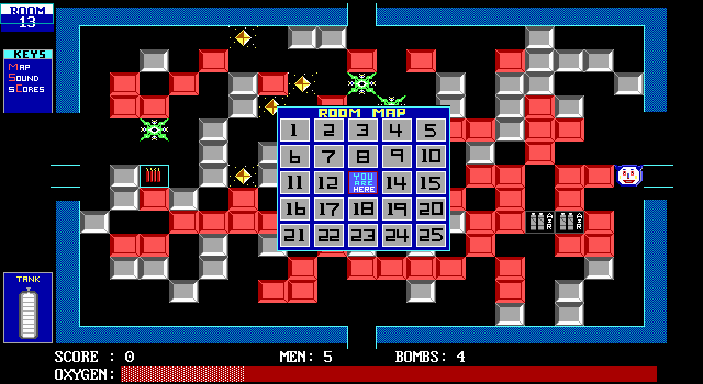 Crusher (DOS) screenshot: Where your current room is in the grand scheme of things