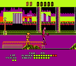 Bad Street Brawler (NES) screenshot: Basketball players will shoot balls at me