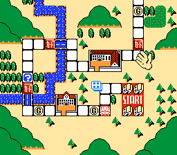 Bakushō!! Jinsei Gekijō (NES) screenshot: The dice roll...