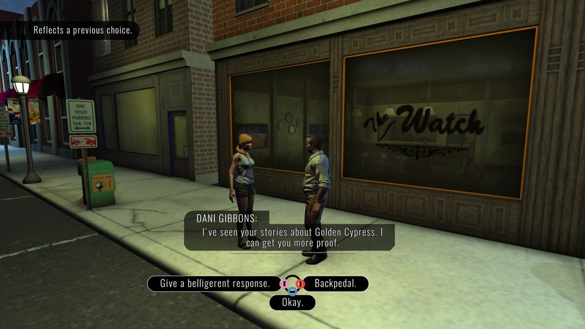 Knee Deep (PlayStation 4) screenshot: Dani is offering to help Jack get some proof about the story he's working on