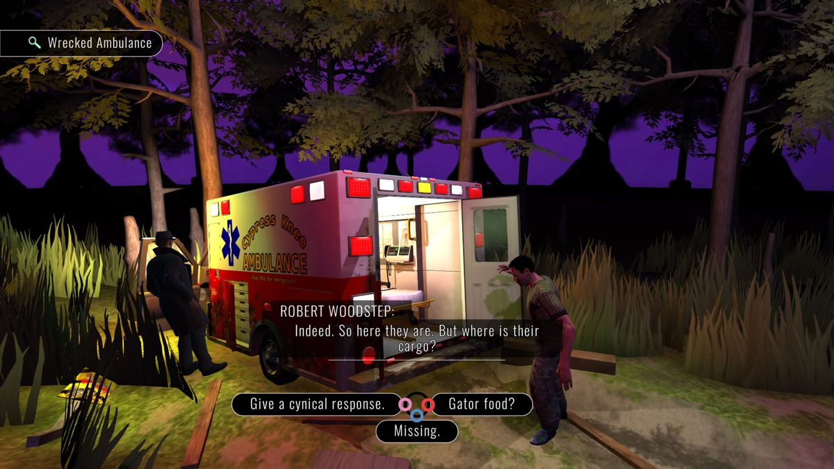 Knee Deep (PlayStation 4) screenshot: Something happened to pathologists transporting a body