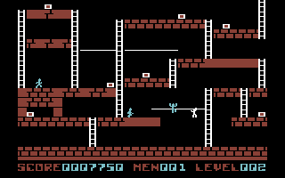 Lode Runner (Commodore 64) screenshot: Climbing along a rope