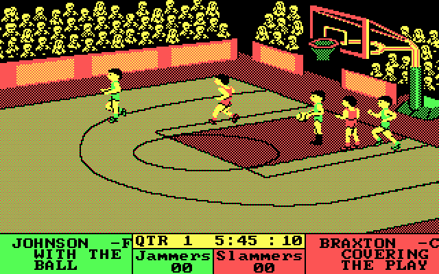 Fast Break (DOS) screenshot: Starting a game (CGA)
