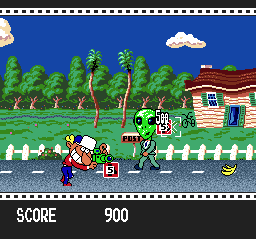 Gekisha Boy (TurboGrafx-16) screenshot: Shoot special events for points and bonus items