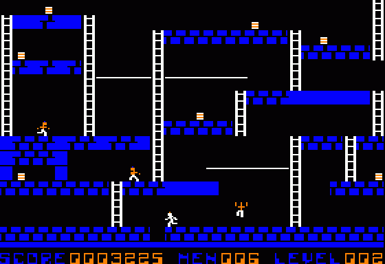 Lode Runner (Apple II) screenshot: Blow holes into the ground to trap those crazy monks.