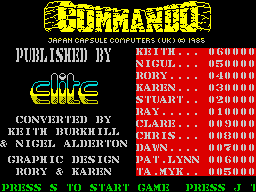 Commando (ZX Spectrum) screenshot: Title screen