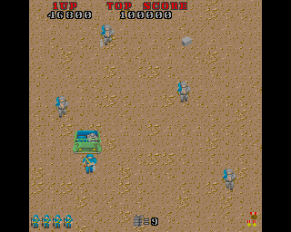 Commando (Amiga) screenshot: The jeep is about to squash you