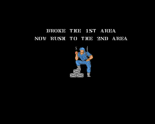 Commando (Amiga) screenshot: The commando is resting his leg on a set of crates