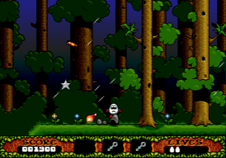 The Fantastic Adventures of Dizzy (Genesis) screenshot: Forest at night