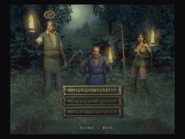 Baldur's Gate: Dark Alliance (PlayStation 2) screenshot: Heroic Trio. You choices in Dark Alliance are somewhat limited as classes and races are pre-assigned.