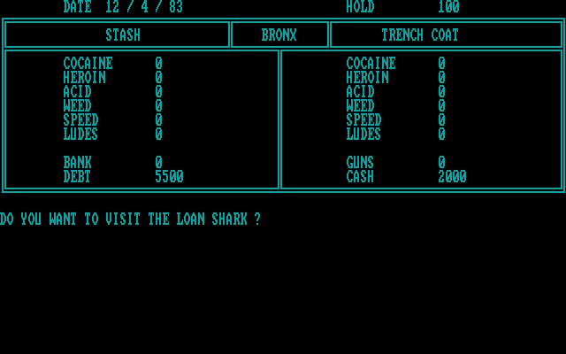 Drug Wars: A Game Based on the New York Drug Market (DOS) screenshot: Beginning the game