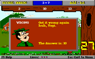 Yogi Bear's Math Adventures (DOS) screenshot: Oops, got a question wrong! (VGA)