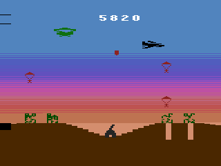 Commando Raid (Atari 2600) screenshot: Watch out for the bomber!