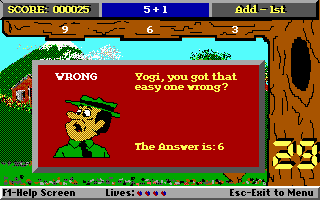 Yogi Bear's Math Adventures (DOS) screenshot: Oops, got a question wrong! (EGA)