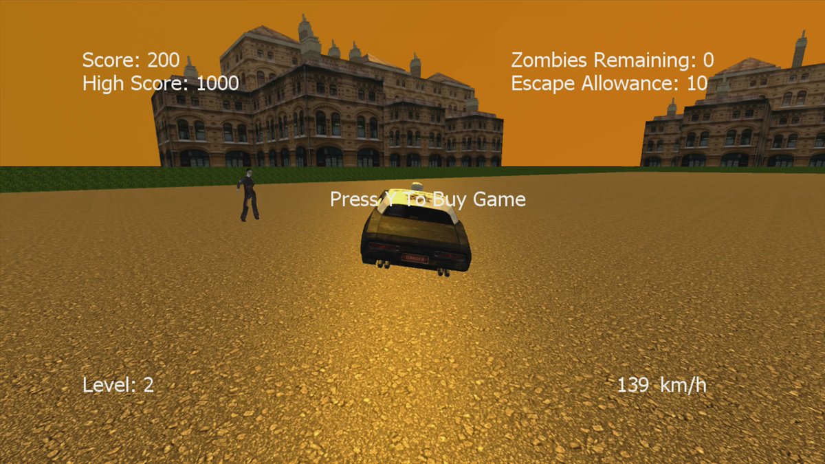 Zombie Death Car (Xbox 360) screenshot: We just crashed a zombie (Trial version)