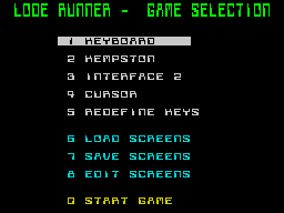 Lode Runner (ZX Spectrum) screenshot: Options