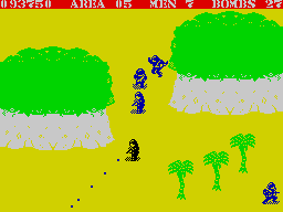 Commando (ZX Spectrum) screenshot: Ambushed by group of clever enemies