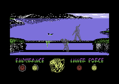 The Way of the Tiger (Commodore 64) screenshot: Opponent falls into the water