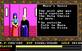 Ys: The Vanished Omens (DOS) screenshot: Visiting the rescued girl (EGA/Tandy)