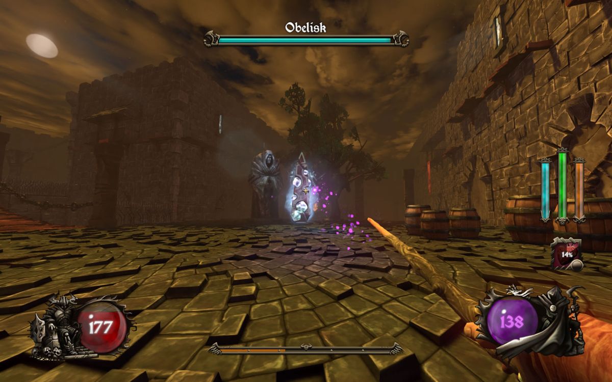 Ziggurat (Windows) screenshot: Obelisk rooms appear in later floors. Endless amount of minions spawn until you destroy all parts of the obelisk.