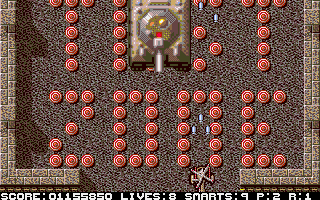 Sky High Stuntman (Atari ST) screenshot: A huge tank guards the exit of the level