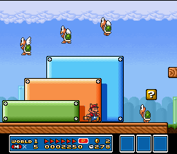 Super Mario All-Stars + Super Mario World (SNES) screenshot: Run, Mario! There are many Koopas to eliminate and some time to fly!