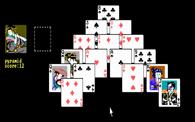 Solitaire Royale (DOS) screenshot: Pyramid, finished (EGA)