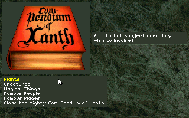 Companions of Xanth (DOS) screenshot: Consulting the Com-Pendium of Xanth
