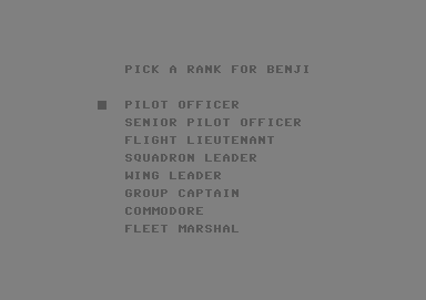 Benji: Space Rescue (Commodore 64) screenshot: Rank selection