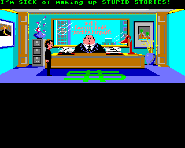 Zak McKracken and the Alien Mindbenders (Amiga) screenshot: Introduction: The boss sucks