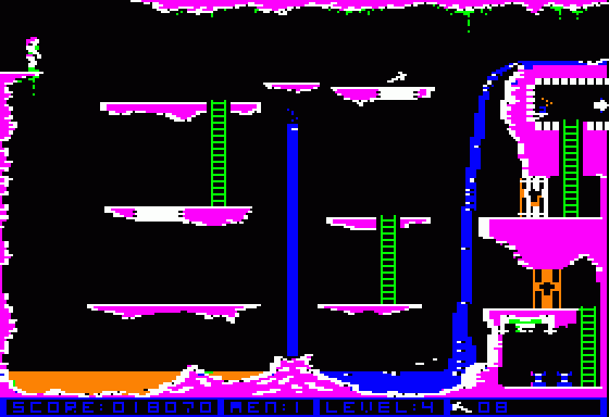 Conan (Apple II) screenshot: Level 4 - Watch for the geysers!