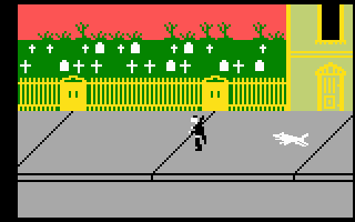 Dracula (Intellivision) screenshot: The sun's almost up, and a wolf is chasing me!