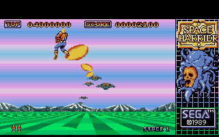 Space Harrier (DOS) screenshot: Watch out, they're firing