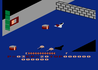 Zaxxon (Atari 8-bit) screenshot: Dodged some and shot others