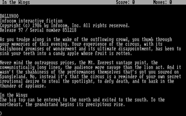 Ballyhoo (DOS) screenshot: Opening screen