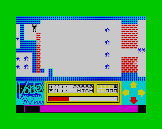 Android One: The Reactor Run (ZX Spectrum) screenshot: The Android succeeded returning to the base in time after destroying the Reactor.