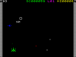Arcadia (ZX Spectrum) screenshot: Level 1 - Explosion satisfaction.