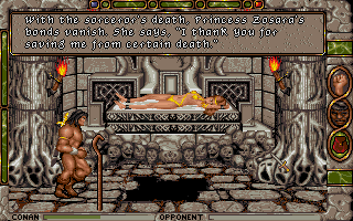 Conan: The Cimmerian (DOS) screenshot: Conan at his best: Another fair maiden successfully rescued!