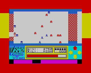Android One: The Reactor Run (ZX Spectrum) screenshot: Stage 3 - Android 1 destroyed... no just kiddin' (shouting) BEAM ME UP SCOTTY!!!!